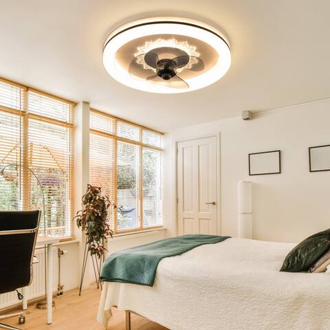 Modern Round Dimmable Invisible Blades Ceiling Fan with Lights - 18"