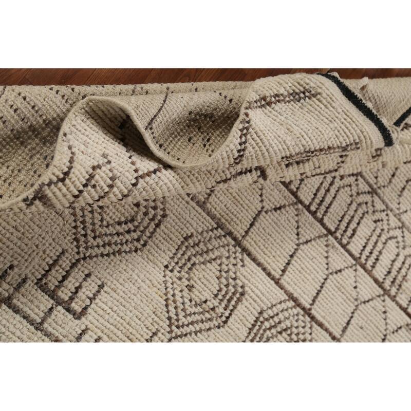 Beige / Ivory Moroccan Style Area Rug Handmade Wool Carpet - 6'8"x 11'0"
