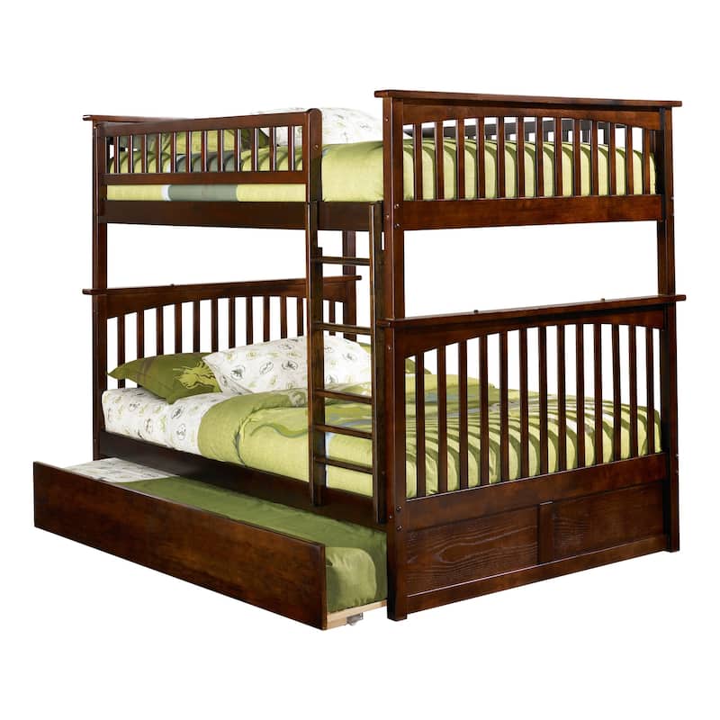 Bunk Bed Full Over Full with Trundle - Solid Wood Bunk Beds for Kids - Space Saving Design