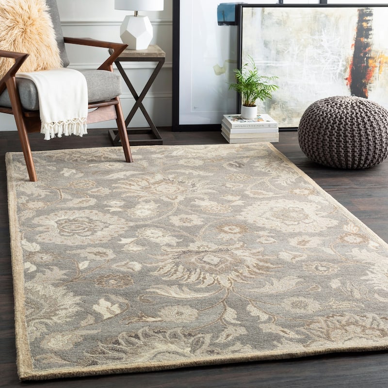 Patchway Handmade Classic Floral Wool Area Rug - Taupe - 6' Square