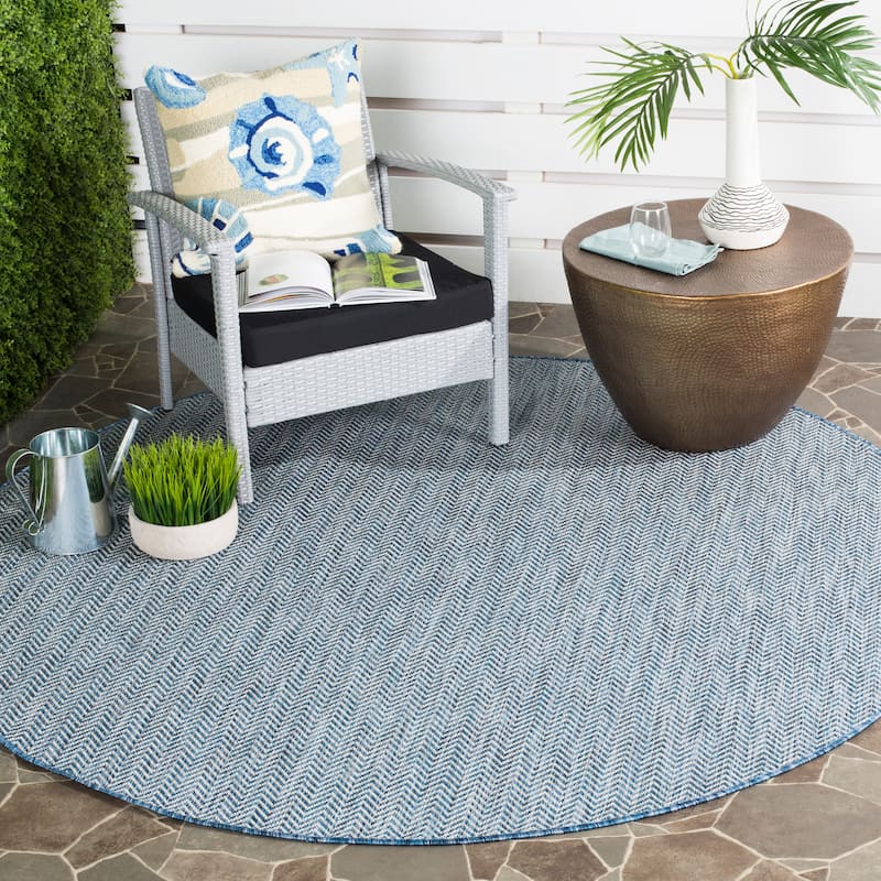 SAFAVIEH Courtyard Carolann Indoor/ Outdoor Waterproof Patio Backyard Rug - 10' Round - Navy/Grey