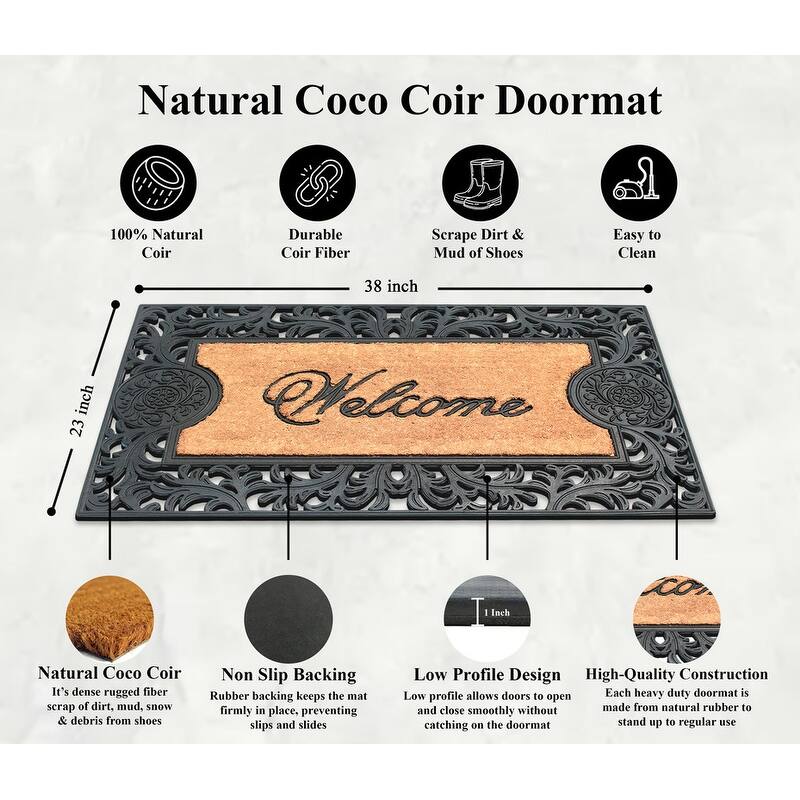 A1HC Natural Coir and Rubber doormat 23"X38"
