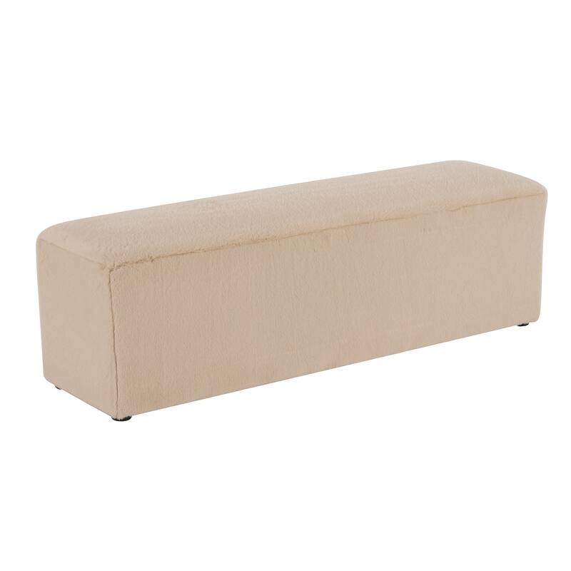 Roomfitters Almond Plush Long Ottoman Bench, Modern Minimalist Footstool