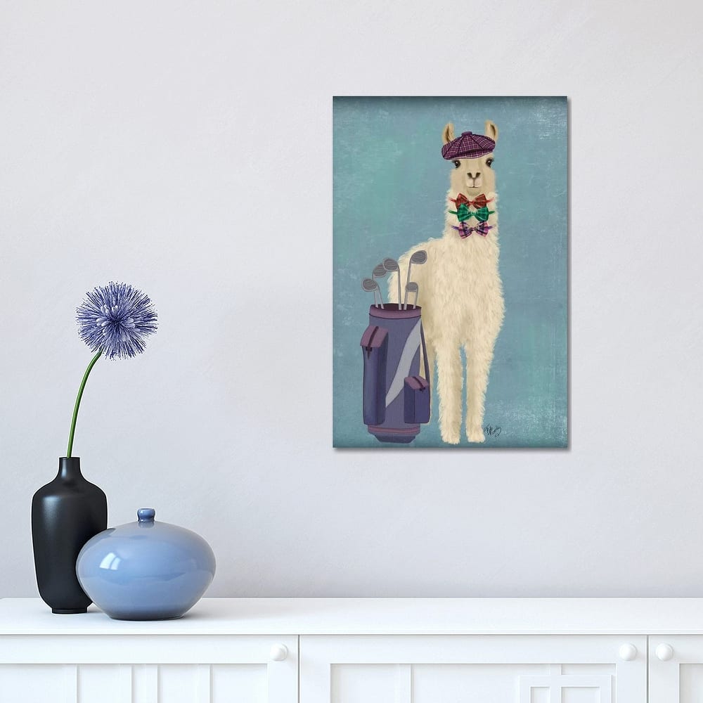 iCanvas "Llama Golfing" by Fab Funky Canvas Print