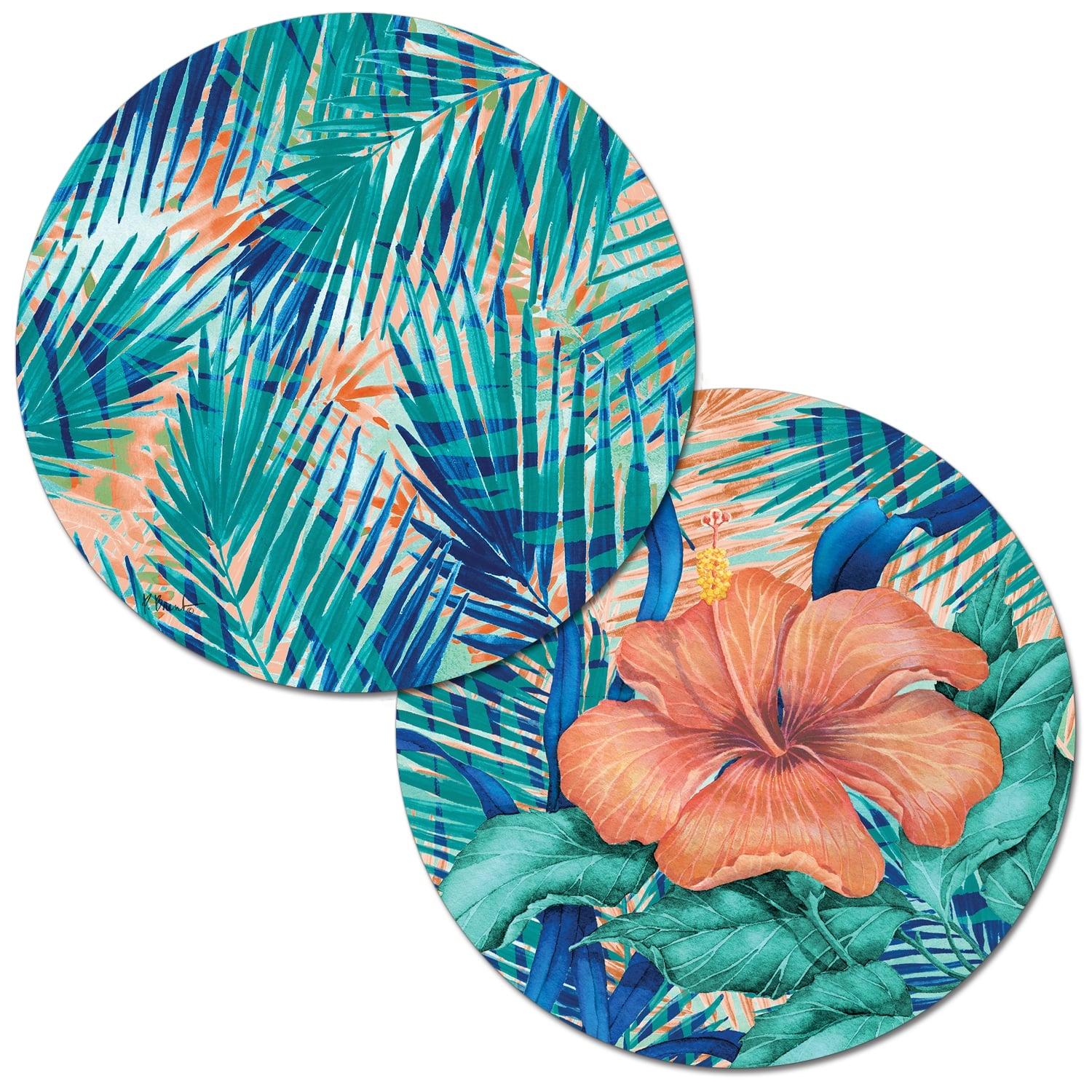 Reversible Wipeclean Round Shaped Placemats Set of 4 Miami Palm