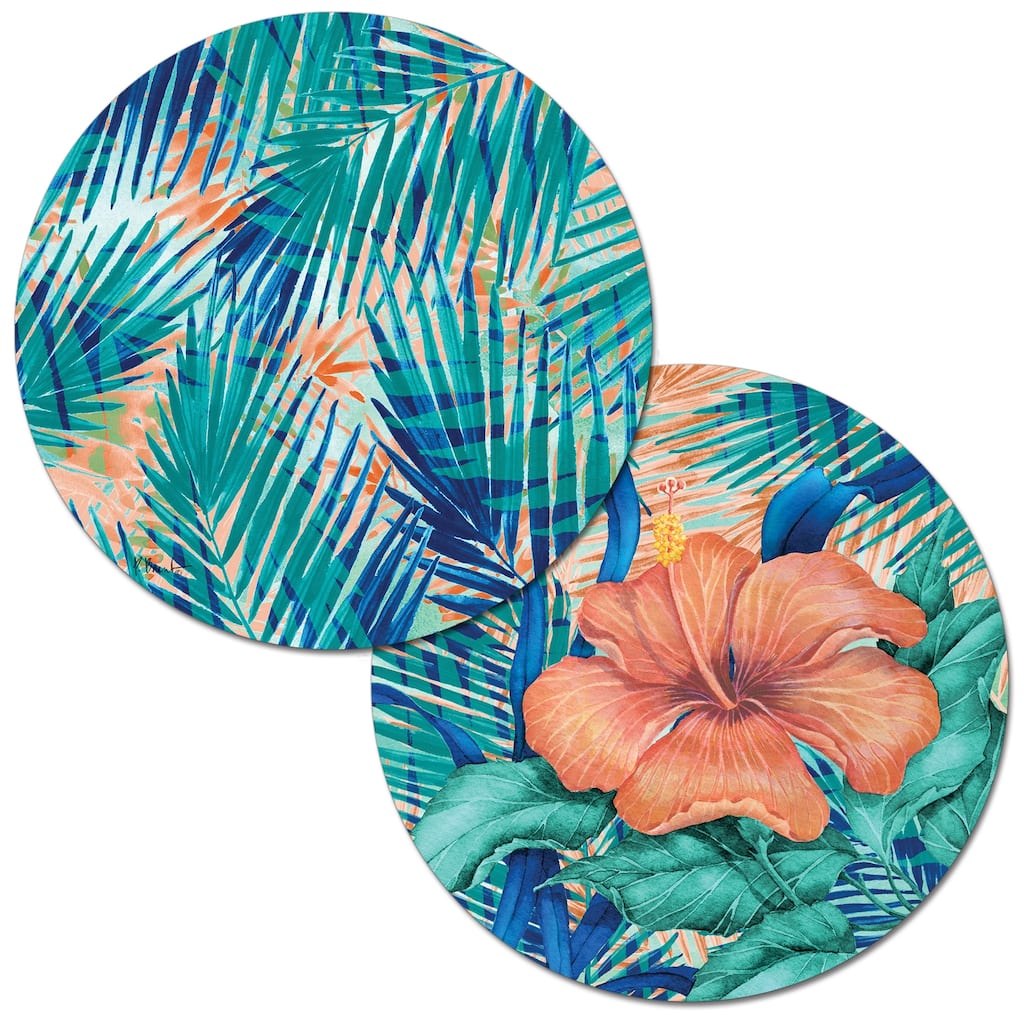 Reversible Wipe-clean Round Shaped Placemats Set of 4 - Miami Palm