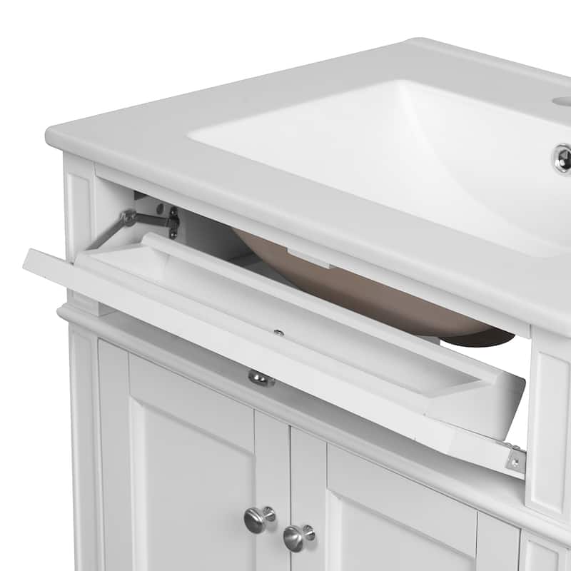 24" Bathroom Vanity With 2 Doors And Tip-Out Drawer, Bathroom Storage Cabinet With Sink, Soft-Closing Doors With Organizers