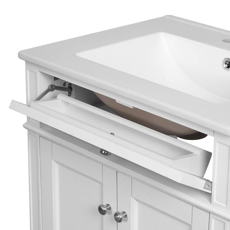 24" Bathroom Vanity with 2 Doors and Tip-Out Drawer, Bathroom Storage Cabinet with Sink, Soft-Closing Doors with Organizers