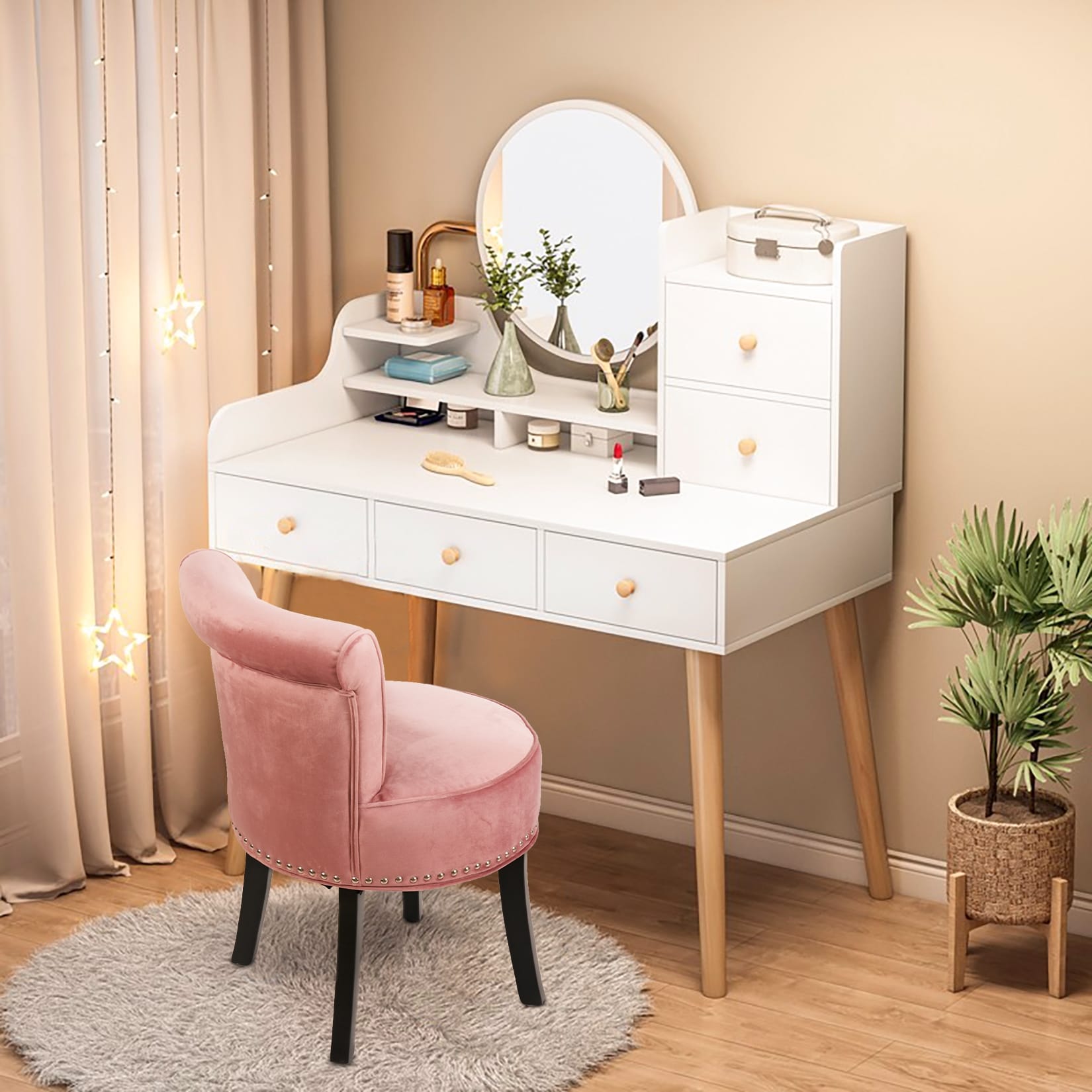 Velvet vanity stool with discount back