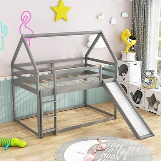 Twin Size Bunk House Bed with Convertible Slide and Ladder - Bed Bath ...