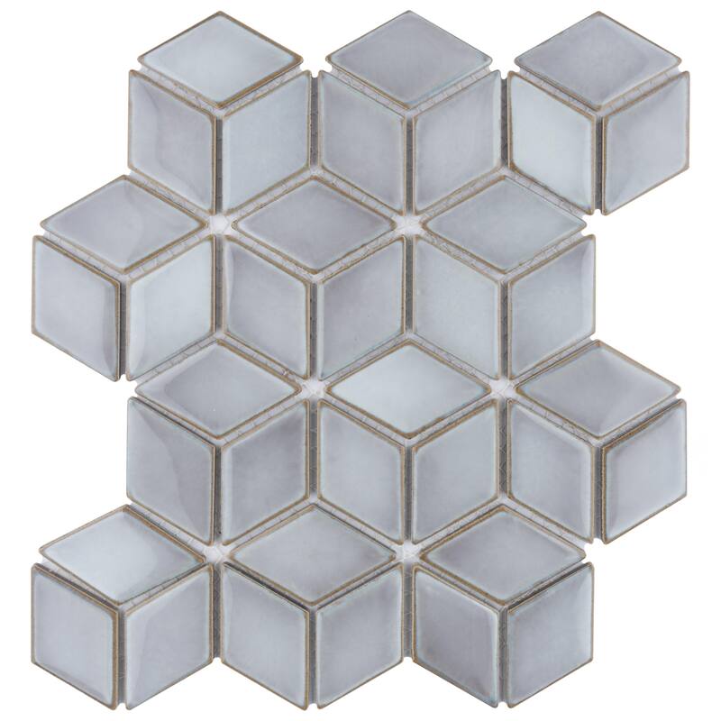 Merola Tile Hudson Rhombus Grey Eye 10-1/4" x 11-3/4" Porcelain Mosaic Floor and Wall Tile