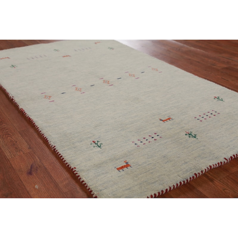 Hand Knotted Oriental 100% Wool Carpet Tribal Animal Pictorial Green Gabbeh Area Rug - 5' 0'' X 3' 0''