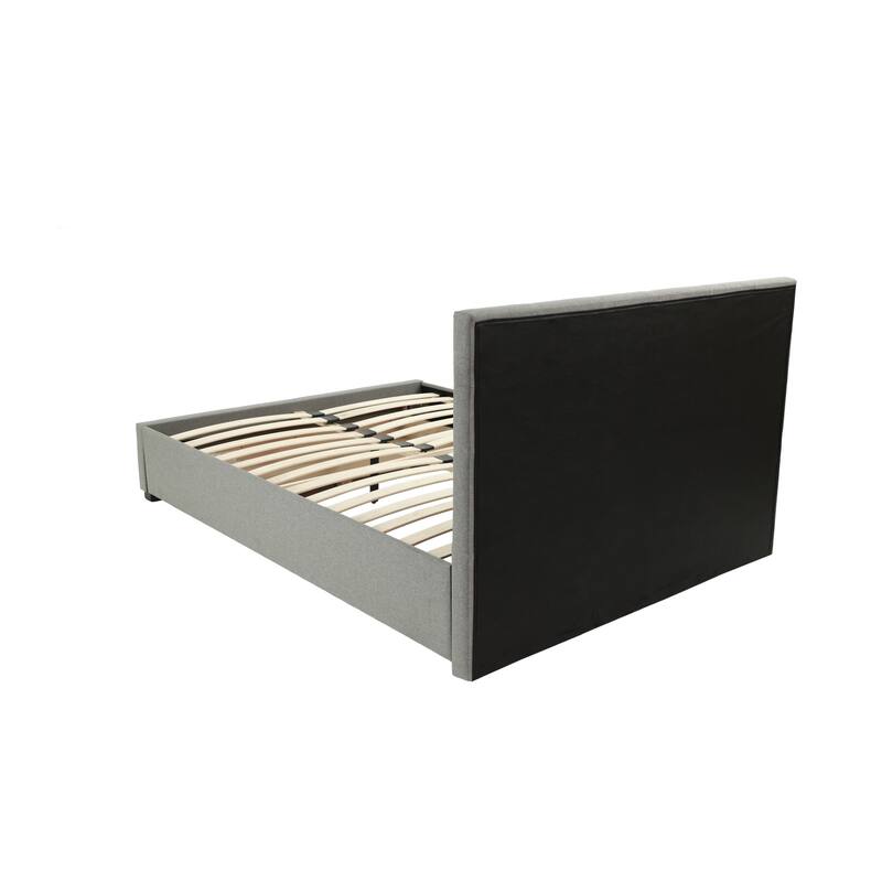 Full Size Modern Bed with Tufted Headboard and Storage Drawer, Grey Polyfiber Finish