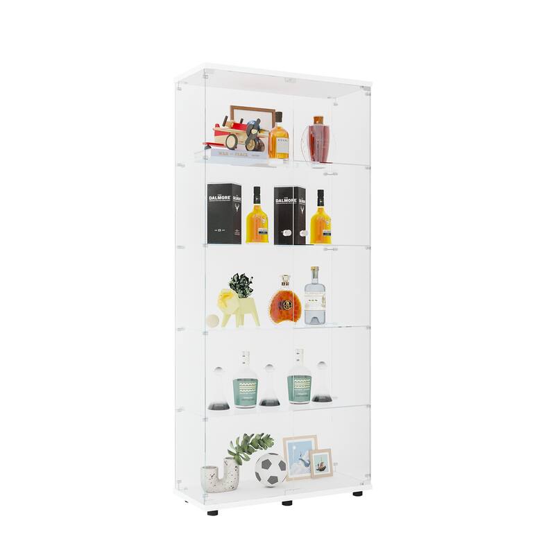 Glass Floor Standing Display Cabinet with 5 Shelves Double Door