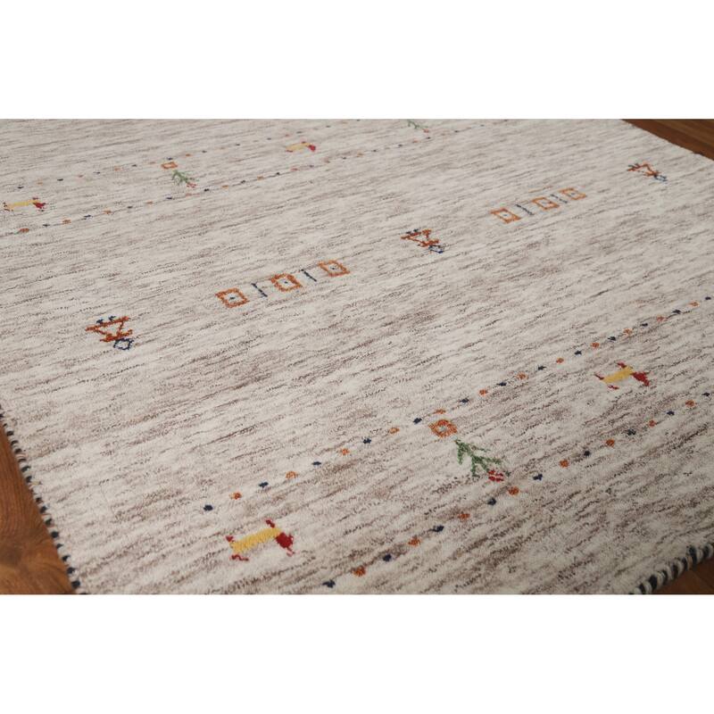 Hand Knotted Oriental 100% Wool Carpet Tribal Stripe Beige & Ivories Gabbeh Area Rug - 5' 9'' X 3' 9''