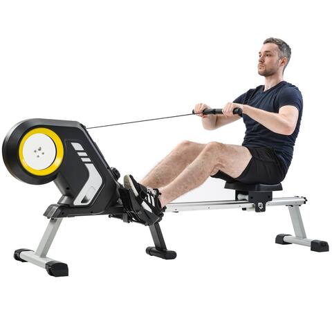 BOSCARE Magnetic Resistance Rowing Machine with Foldable Design 8-Level Adjustable Resistance Transport Wheels