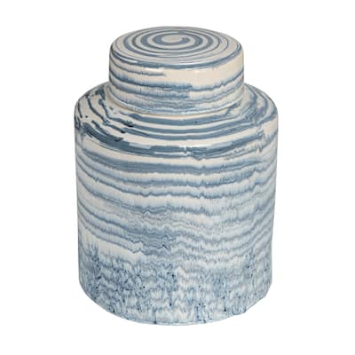 Stoneware Striped Ginger Jar with Reactive Glaze - 8.1"L x 8.1"W x 10.3"H