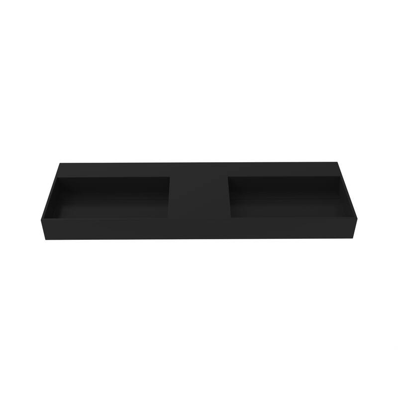 Juniper Stone Solid Surface Wall-mounted Vessel Sink - 60" No Faucet Hole - Black