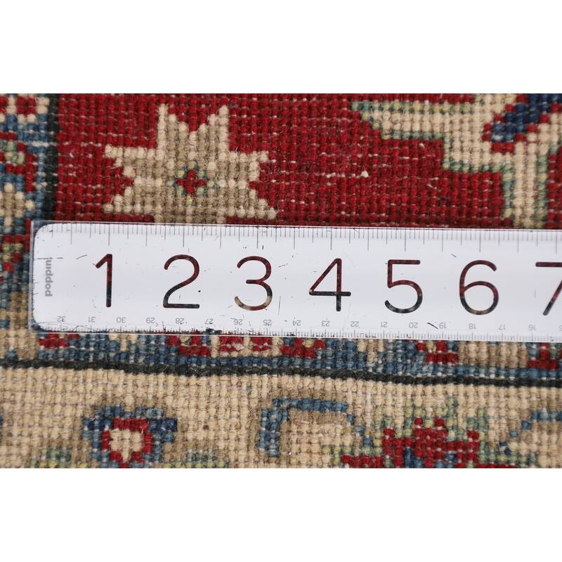 Geometric Red Kazak Rug Handmade Wool Carpet - 2'8" x 4'1"