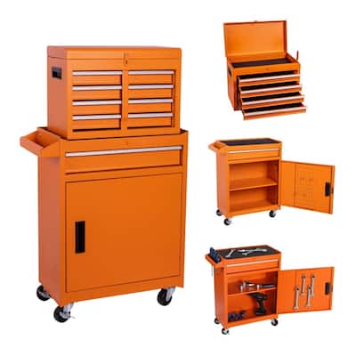 5-Drawer Rolling Tool Chest with Detachable Top Box, Lockable Wheels & Adjustable Shelf, Metal Tool Cart for Garage Workshop