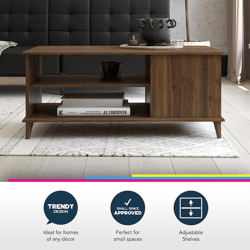 Roomfitters Farnsworth Mid-Century Modern Coffee Table with Open Shelving Storage, Walnut