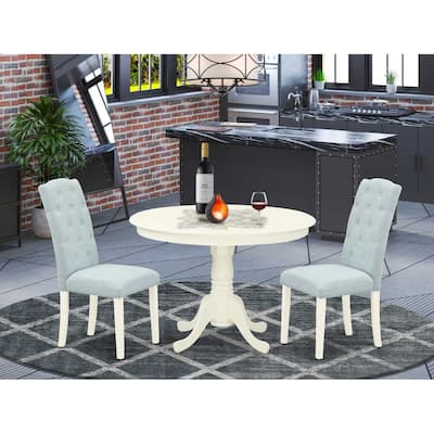 Coastal 3Pc Dinette Set - Round Table & 2 Parsons Chairs - Linen White & Baby Blue
