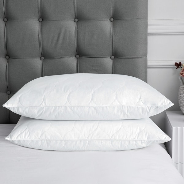 slide 2 of 5, Quilted Cotton Cover Soft Goose Feather Down Pillows Set of 2 - White