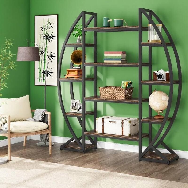 Metal and MDF 12 Shelf Half-Moon Plant Stand with Wide Display - 49.08” x 11.81” x 69.48”