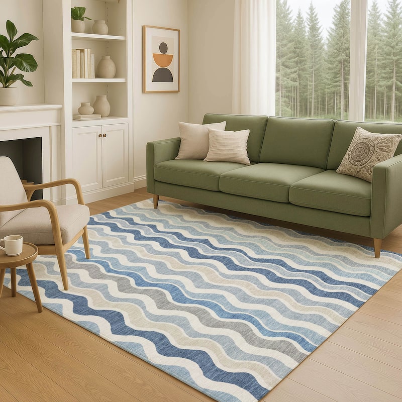 Machine Washable Indoor/ Outdoor Funky Stripe Chantille Rug