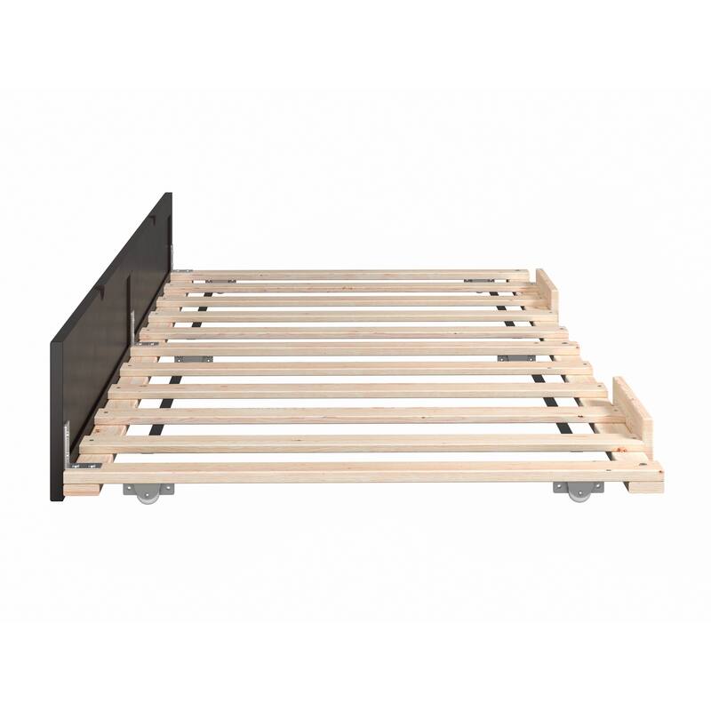 Twin Trundle Bed Espresso Finish - HomeStock Classic Comfort, Solid Wood, Space Saving, Easy Glide Rollers