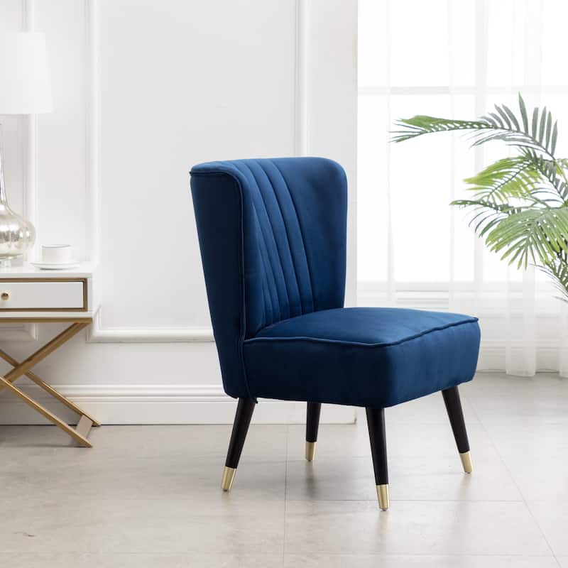 Blue Modern 26" Polyester Accent Chair with Solid Rubber Wood Legs for Living Room