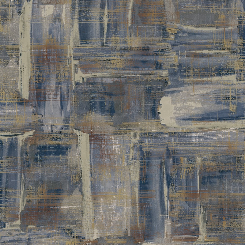 Galerie Wallcoverings Lustre Collection Abstract Paintstroke Non-woven Metallic Wallpaper Roll - 33 feet x 21 inches - Blue