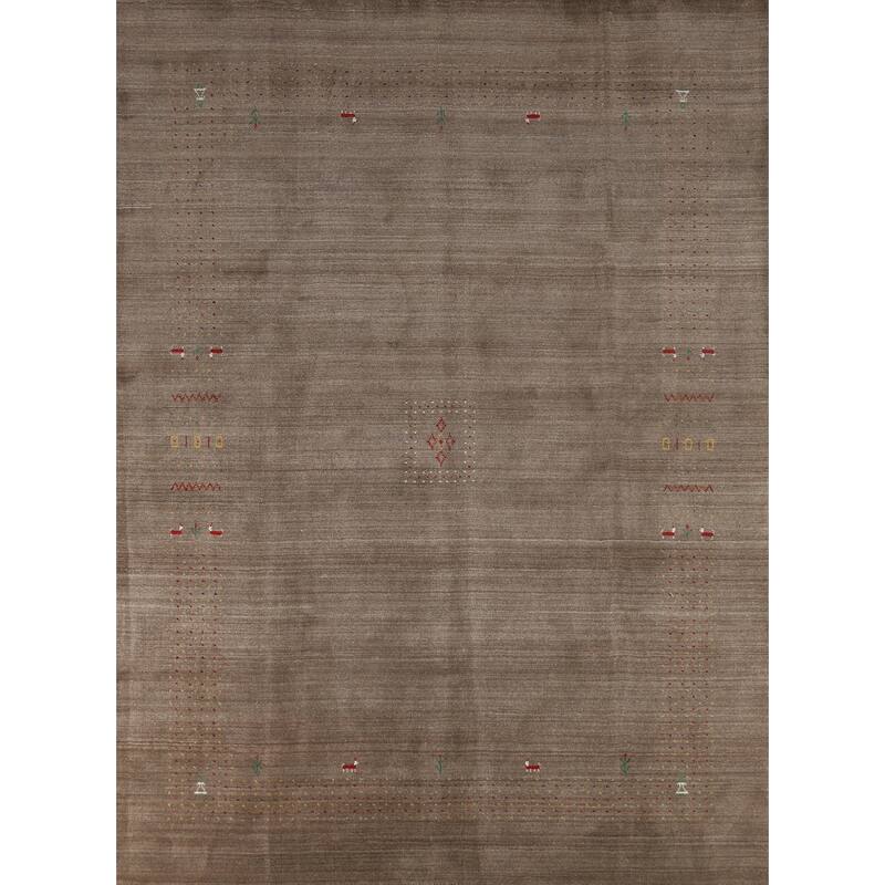 Hand Knotted Oriental 100% Wool Carpet Tribal Tribal Brown Gabbeh Area Rug - 9' 9'' X 7' 11''