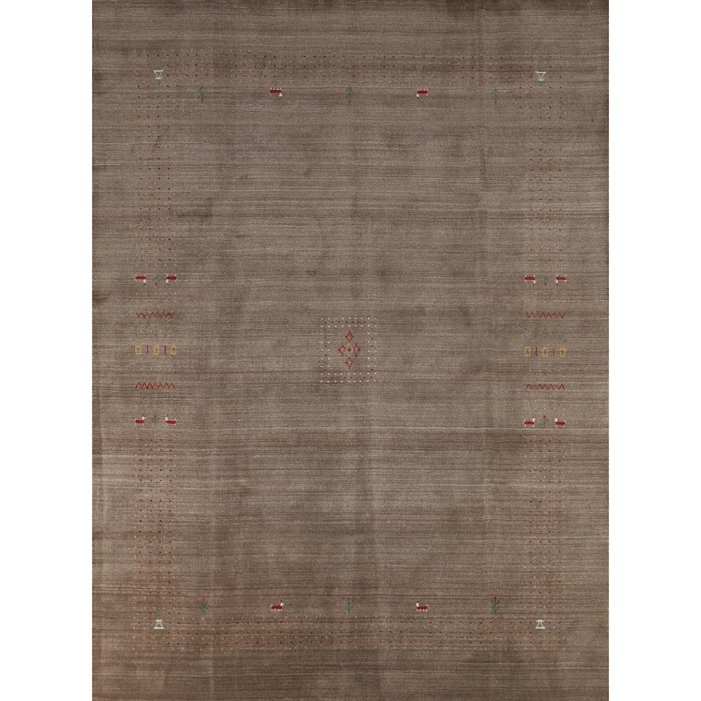 Hand Knotted Oriental 100% Wool Carpet Tribal Tribal Brown Gabbeh Area Rug - 9' 9'' X 7' 11''