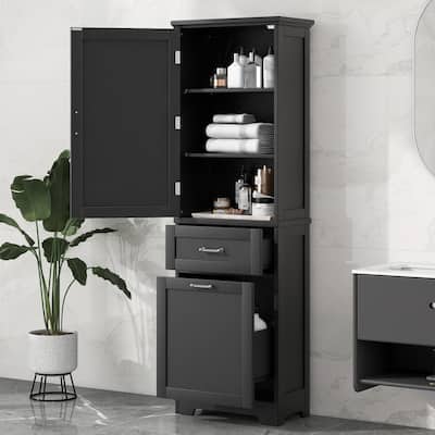 Tall Bathroom Storage Cabinet, Freestanding Storage Cabinet with Two Different Size Drawers and Adjustable Shelf