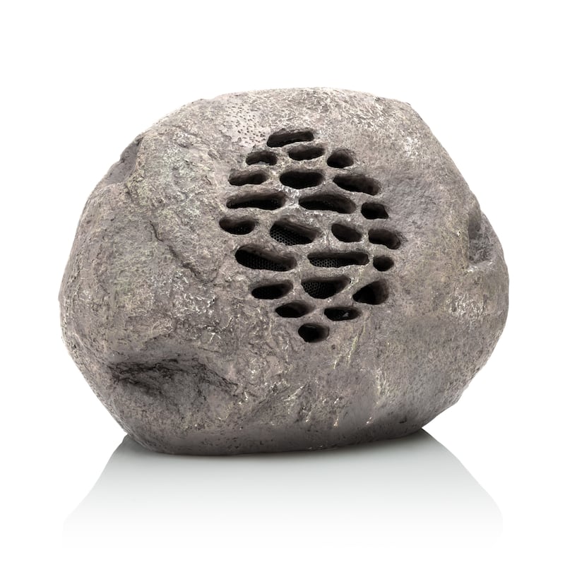 Alpine Corporation QLP952SLR-GR-2 Solar Bluetooth Enabled Rock Speaker, Audio for Pool, Deck, & Patio, 9"H, Gray, Set of 2