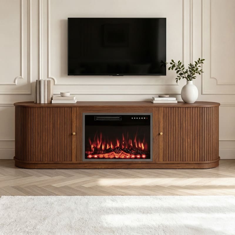 Mid-Century 70in Fireplace TV Stand with Storage & USB - 73 inches in width