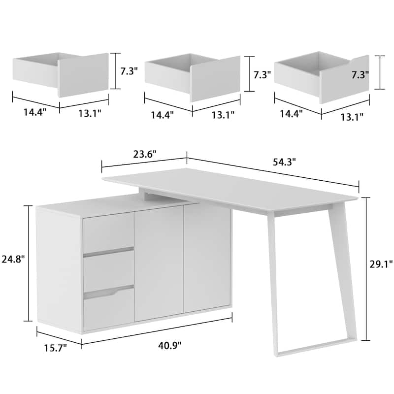 Timechee Home Office Desk L-Shaped Desk with Drawers Cabinet Corner Desk