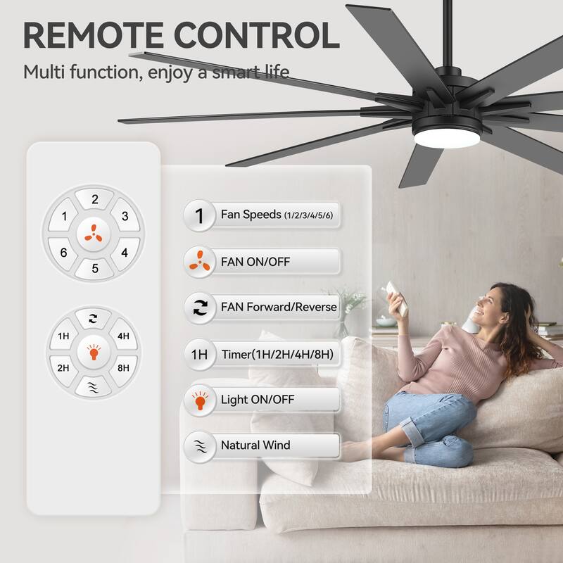 36/42/52/56/72/84-Inch Reversible 3/5/9-Blade Integrated LED Ceiling Fan with Light Remote