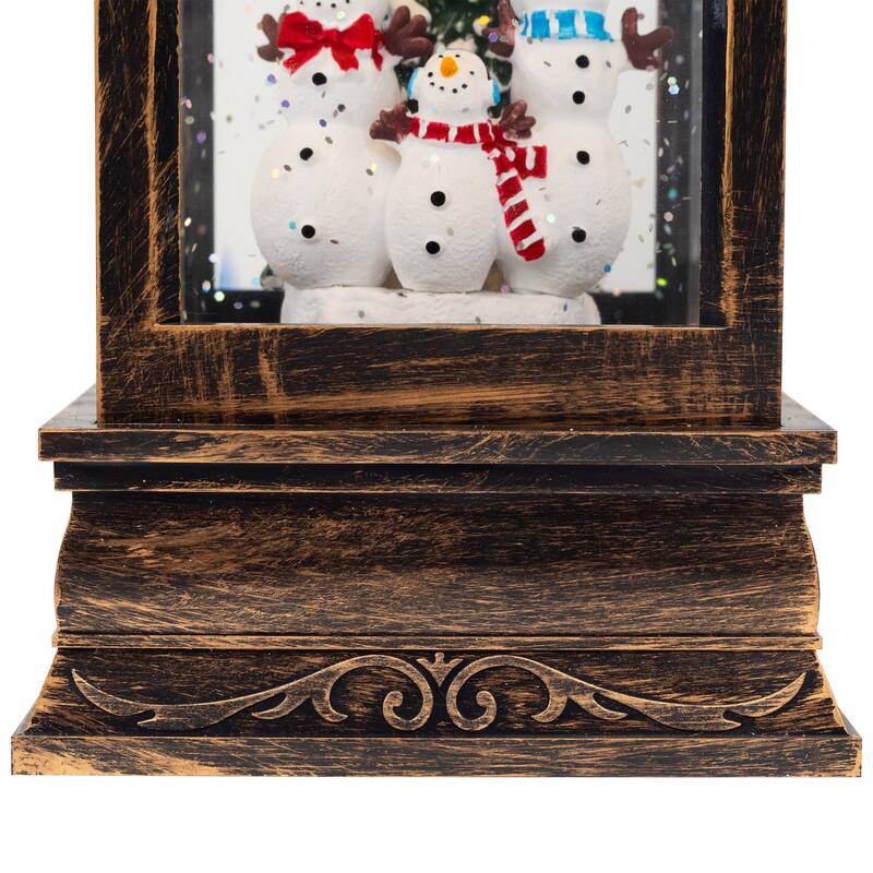 11" Black Brushed Gold LED Snowman Family Christmas Lantern Snow Globe