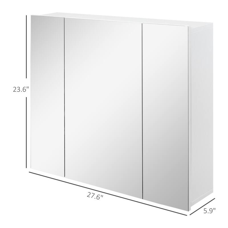 White MDF Glass Wall Mounted Bathroom Mirror Cabinet with Adjustable Shelf - 27.6" W x 5.9" D x 23.6" H