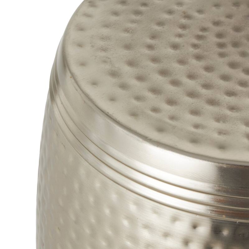 Gold or Silver Metal Hammered Drum Accent Table with Grooves