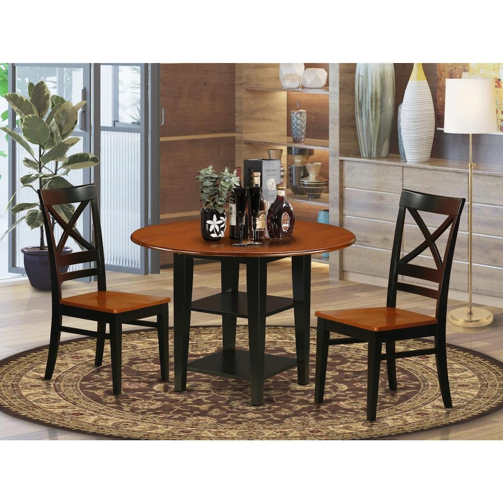 HomeStock 3-Piece Black and Cherry Finish Round Solid Wood Top Dining Table Set