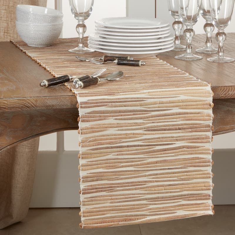 Long Table Runner With Water Hyacinth Design - 14"x72" - Natural