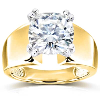 Kobelli 3 Carat Lab Grown Diamond Certified 14k Solid Gold Cushion Solitaire Extra Wide Heidi Ring