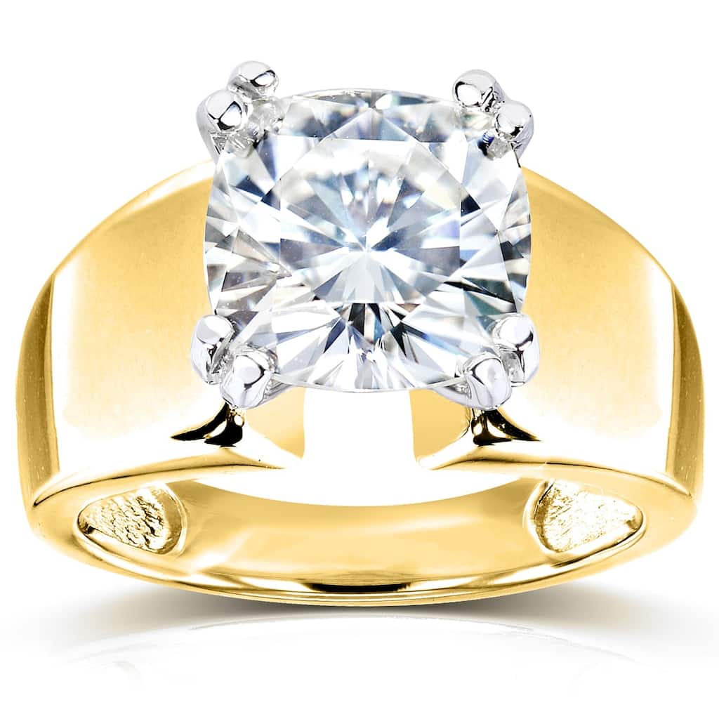 Kobelli 3 Carat Lab Grown Diamond Certified 14k Solid Gold Cushion Solitaire Extra Wide Heidi Ring