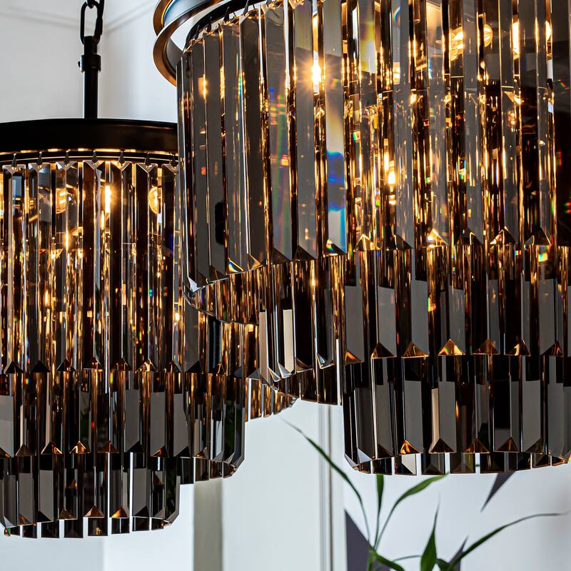 6-Lights Modern 3-Tier Round Fringe Crystal Chandelier - W 20"