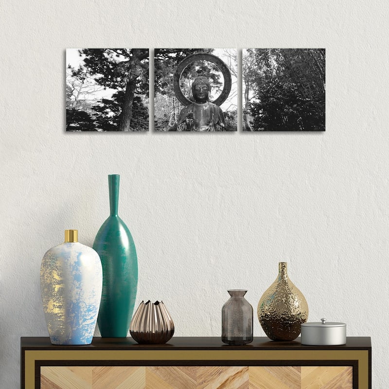 iCanvas "Statue of Buddha, Japanese Tea Garden, Golden Gate Park, San Francisco" by Panoramic Images 3-Piece Wall Art Set - 12x36x1.5