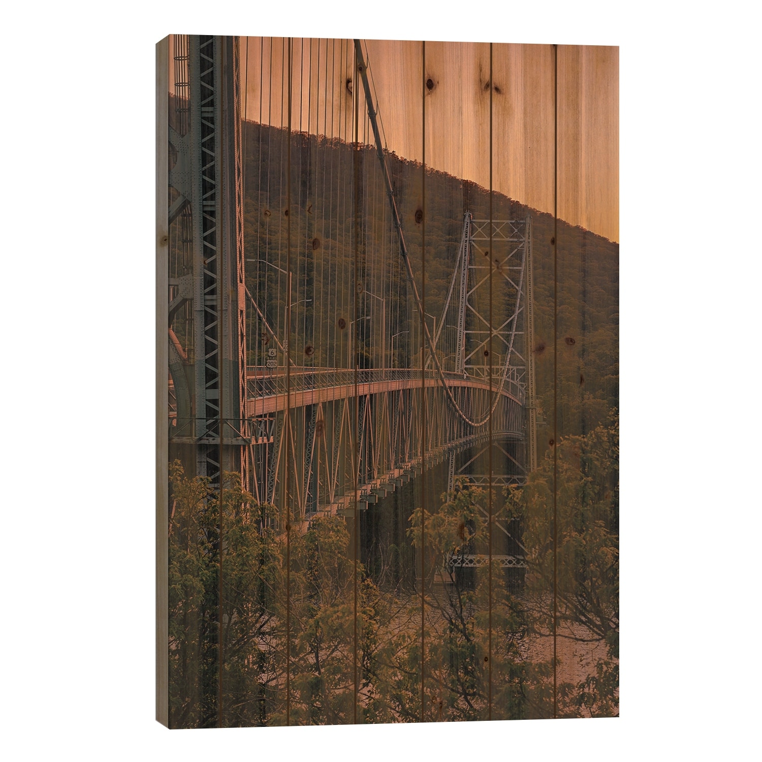 Bear Mountain Bridge Sunset Print On Wood by Jon Bilous - Multi-Color