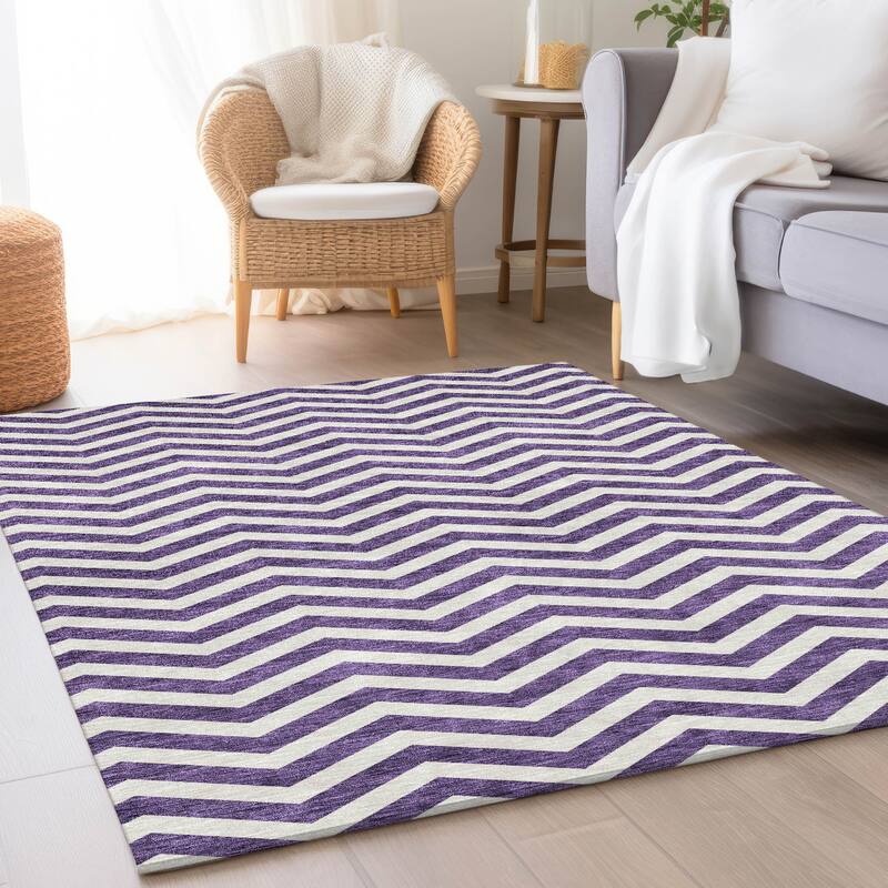 Premium Washable Super Soft Modern Chevron Mayfield Rug - Purple - 5' x 7'6"